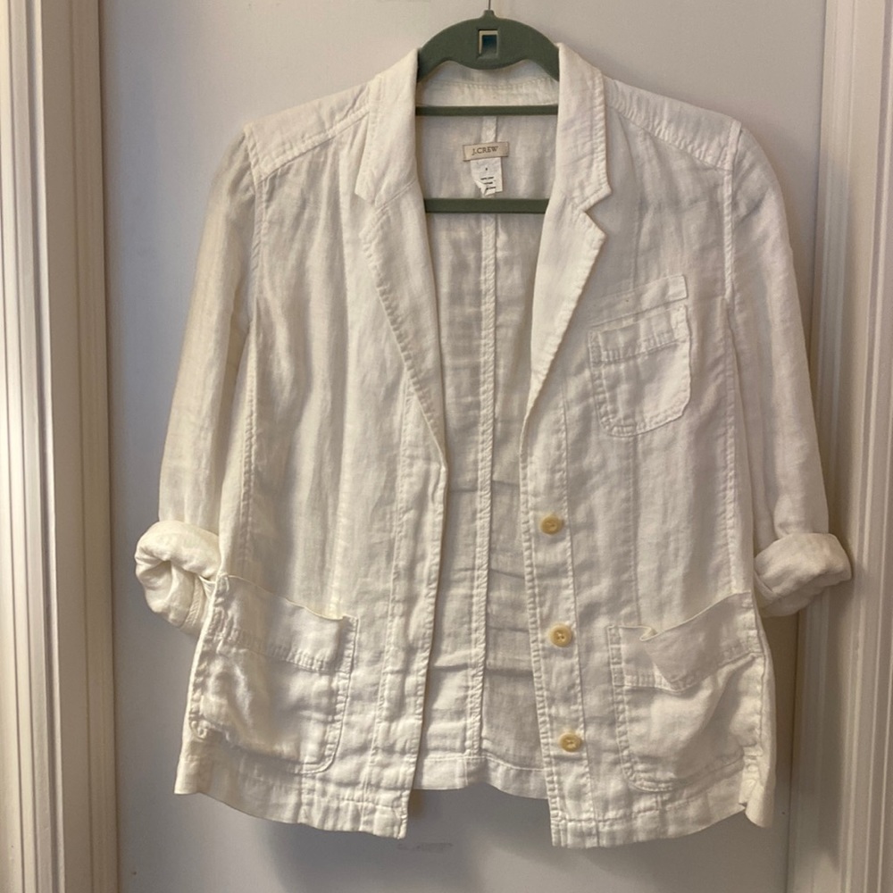 J Crew white linen blazer, 100% linen, size 2